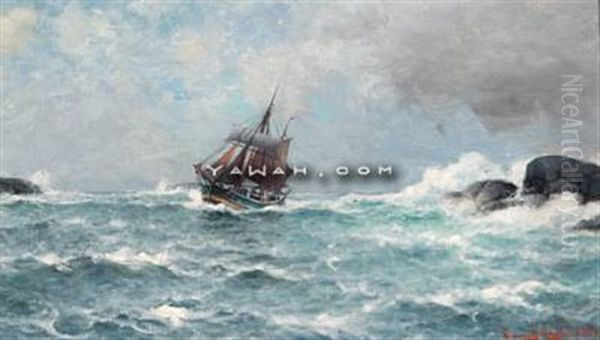 Seileskute Og Brenninger Oil Painting by Lauritz Haaland