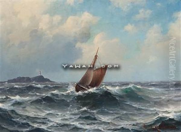 Losbat Pa Stormfullt Hav Oil Painting by Lauritz Haaland