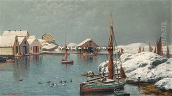 En Vinterdag I Havnen Oil Painting by Lauritz Haaland