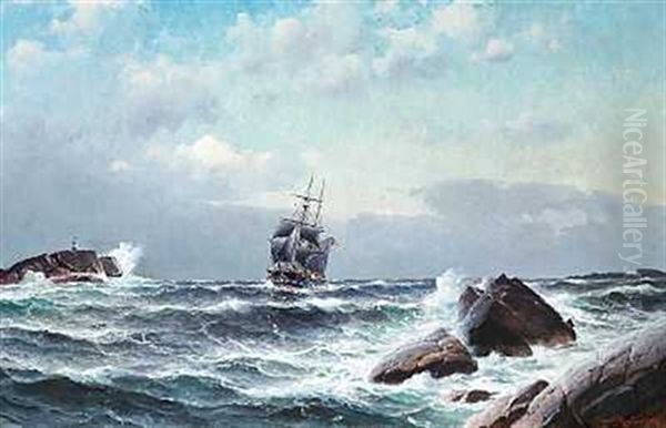 Norsk Sejlskib Ud For En Klipperig Kyst Oil Painting by Lauritz Haaland