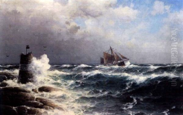 Skute Pa Havet Oil Painting by Lauritz Haaland