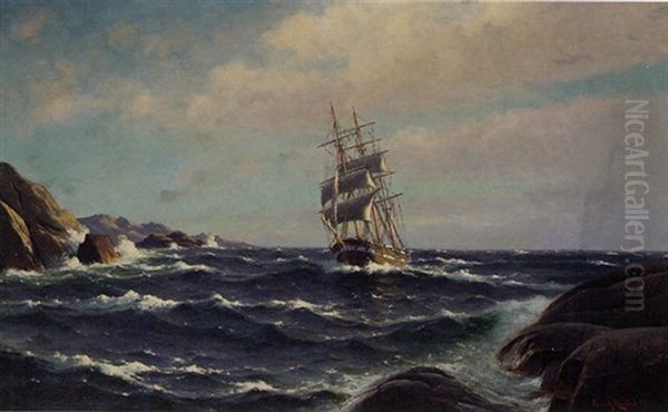 Near The Coast In Rough Seas Oil Painting by Lauritz Haaland