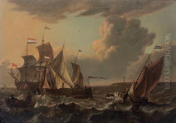 Navires Pres D'un Rivage Sur Une Mer Agitee Oil Painting by Ludolf Bakhuyzen