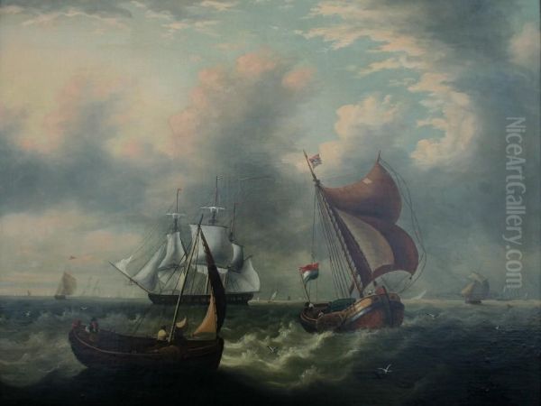 Dutch Fishing Boats And Sailing Vessels Oil Painting by Ludolf Bakhuyzen