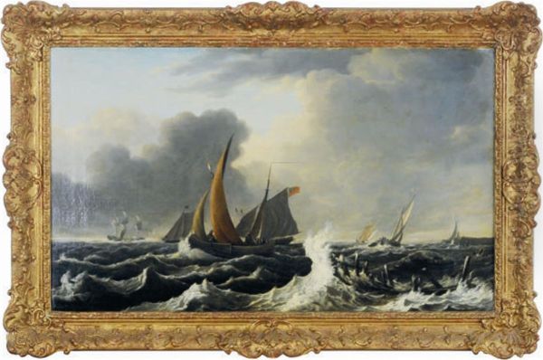 Ships In Rough Seas Oil Painting by Ludolf Bakhuyzen