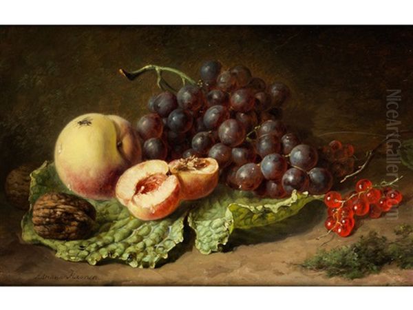 Stillleben Mit Trauben, Pfirsichen Und Johannisbeeren Oil Painting by Adriana Johanna Haanen