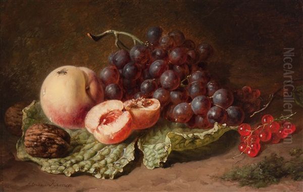 Still Life Of Fruit With Grapes, Peaches And Red Berries Oil Painting by Adriana Johanna Haanen