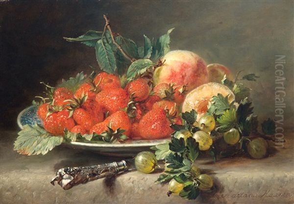 Aardbeien En Kruisbessen Op Een Bord Oil Painting by Adriana Johanna Haanen