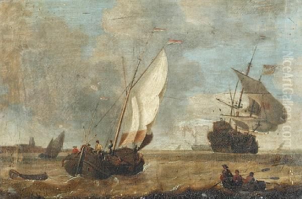 Shipping In A Busy Channel Oil Painting by Ludolf Bakhuyzen