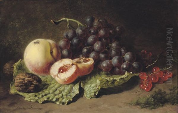 Walnuts, Peaches, Grapes And Blackberries Oil Painting by Adriana Johanna Haanen