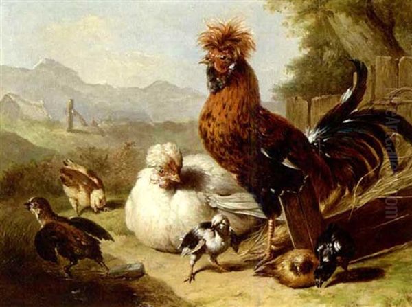 The Rooster's Family Oil Painting by Adriana Johanna Haanen