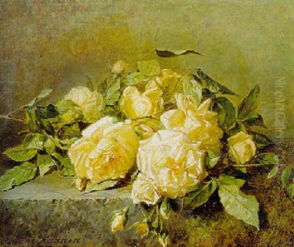 Yellow Roses Oil Painting by Adriana Johanna Haanen