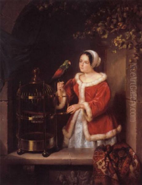 The Pet Parrot Oil Painting by Elisabeth Alida van Haanen