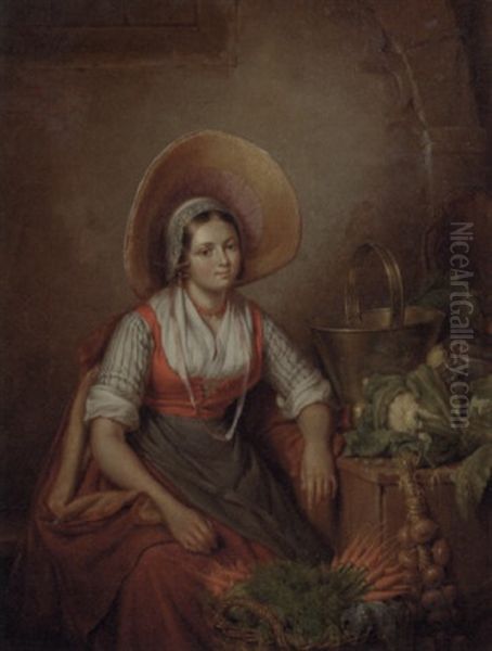 The Vegetable Seller Oil Painting by Elisabeth Alida van Haanen