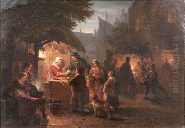 Nachtlicher Markt Oil Painting by George Gillis van Haanen