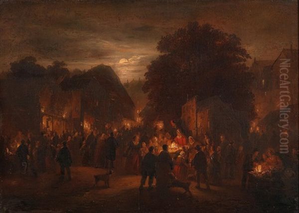 Parish Fair At Night Oil Painting by George Gillis van Haanen