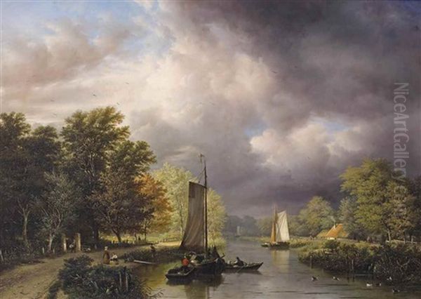 River View With Thunderclouds Oil Painting by George Gillis van Haanen