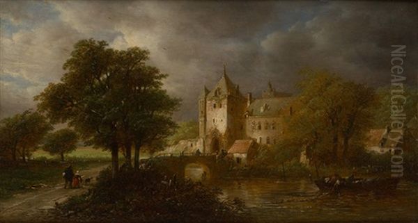 Pecheurs Devant Le Chateau Oil Painting by George Gillis van Haanen