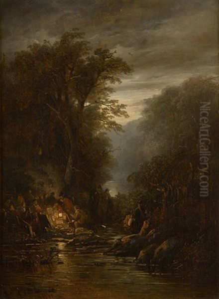 Lecon De Peinture Au Clair De Lune Oil Painting by George Gillis van Haanen