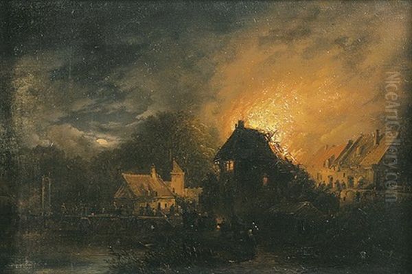 Feuersbrunst In Einem Dorf by George Gillis van Haanen