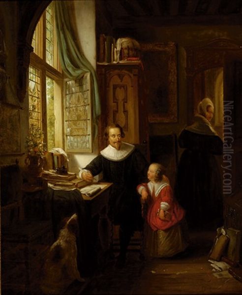 Family In An Interior Oil Painting by George Gillis van Haanen