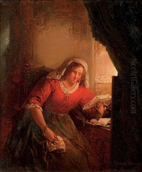 Reading By A Window Oil Painting by George Gillis van Haanen