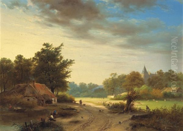 Sommerliche Landschaft Mit Figurlicher Staffage Oil Painting by George Gillis van Haanen