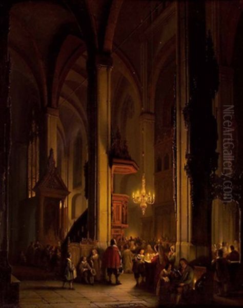 Abendliche Liturgie In Einer Gotischen Kirche Oil Painting by George Gillis van Haanen