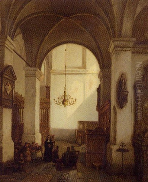 A Church Interior Oil Painting by George Gillis van Haanen