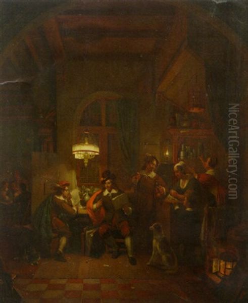 An Artist Showing Designs To A Client In A Candle-lit Tavern Oil Painting by George Gillis van Haanen