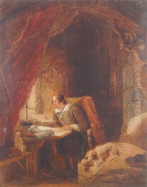 Hugo De Groot In His Study, Slot Loevensteijn Oil Painting by George Gillis van Haanen