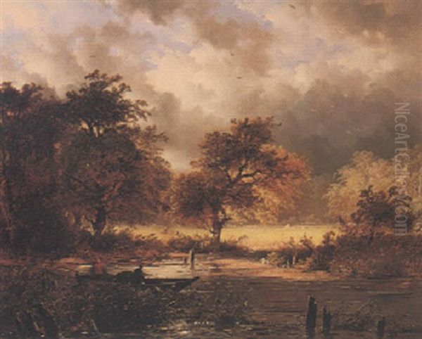 Flusslandschaft Mit Fischern Oil Painting by George Gillis van Haanen