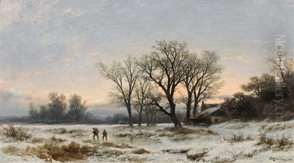 Winter Landscape Oil Painting by Remigius Adrianus van Haanen