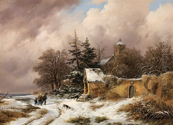 Winterlandschaft Oil Painting by Remigius Adrianus van Haanen