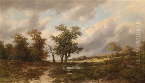 Resting On The Way Home Oil Painting by Remigius Adrianus van Haanen