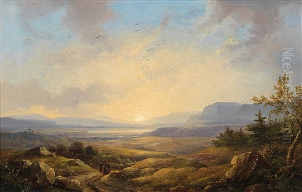 Open Landscape At Sunset Oil Painting by Remigius Adrianus van Haanen