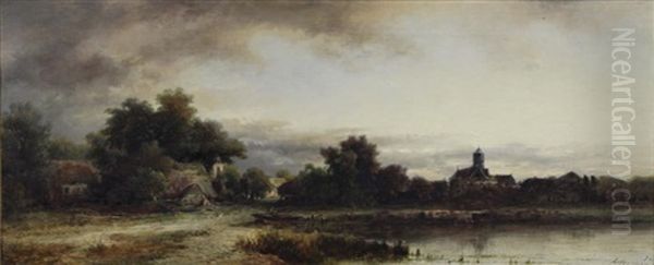 Marsh Landscape Oil Painting by Remigius Adrianus van Haanen