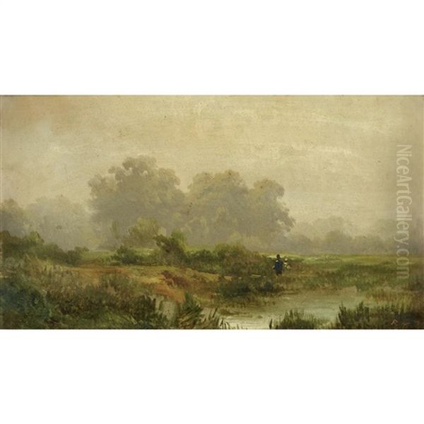 Figures In A Marsh Oil Painting by Remigius Adrianus van Haanen