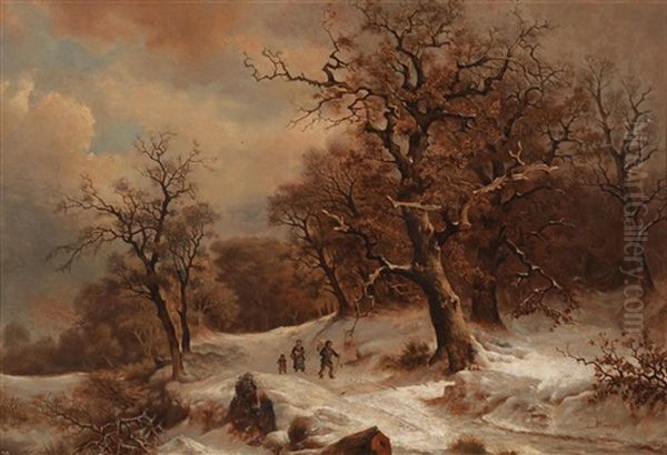 Winter Landscape With Decorative Figures Oil Painting by Remigius Adrianus van Haanen