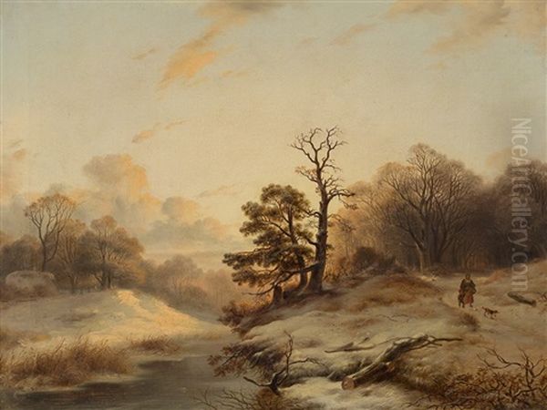 Winter Landscape Oil Painting by Remigius Adrianus van Haanen