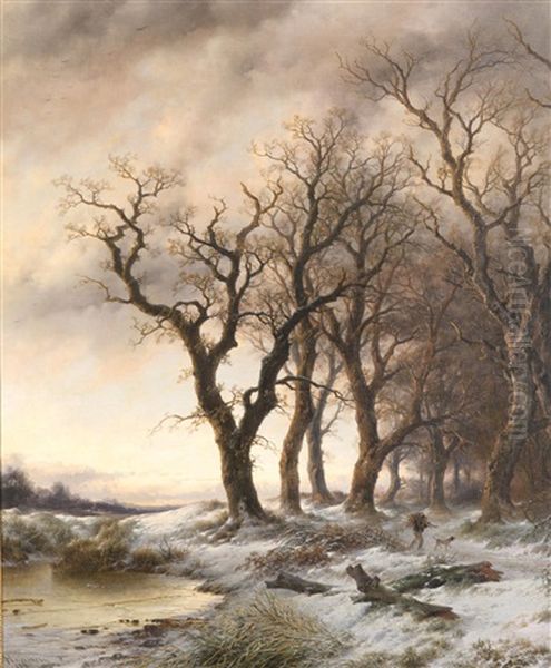 Winter Landscape Oil Painting by Remigius Adrianus van Haanen