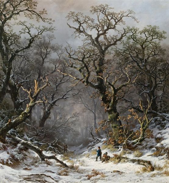 Jager Im Winterwald Oil Painting by Remigius Adrianus van Haanen