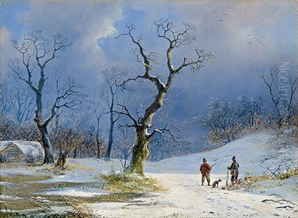 Jager Im Winter Oil Painting by Remigius Adrianus van Haanen