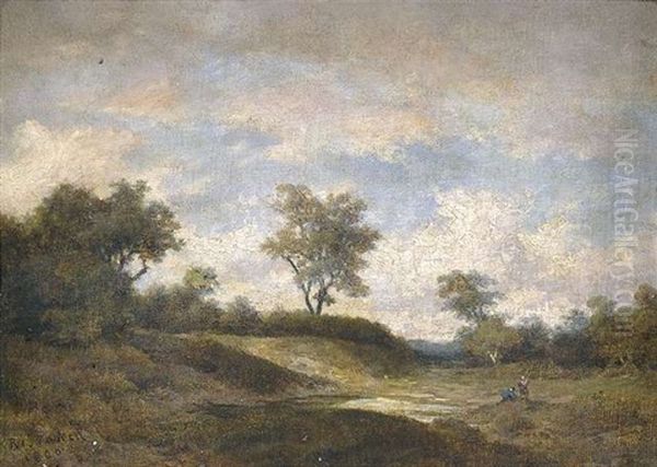 Sommerlandschaft Bei Bewolktem Himmel Mit Figurenstaffage Oil Painting by Remigius Adrianus van Haanen