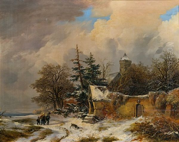 Winterlandschaft Oil Painting by Remigius Adrianus van Haanen