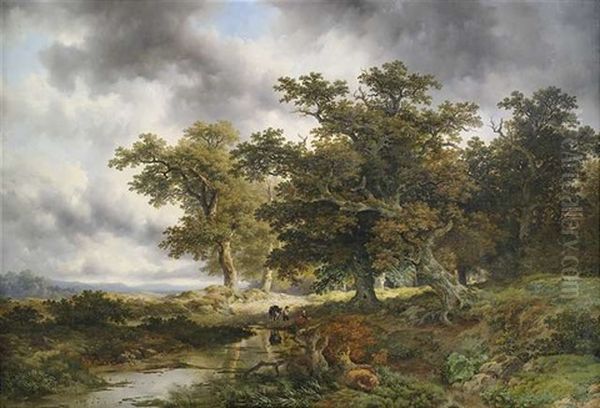 Sommerliche Waldlandschaft Mit Figurlicher Staffage Oil Painting by Remigius Adrianus van Haanen