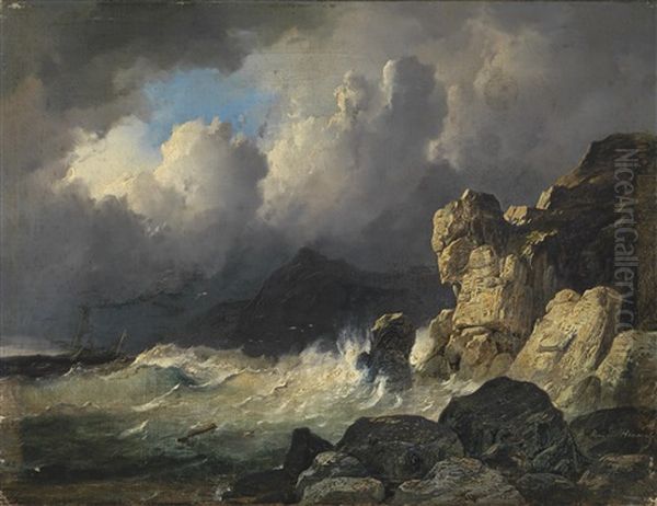 Sturmische Meereskuste Oil Painting by Remigius Adrianus van Haanen