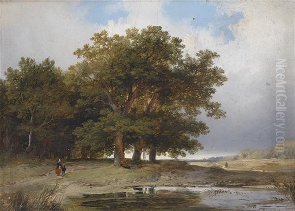 Sommerliche Landschaft Mit Figurlicher Staffage Oil Painting by Remigius Adrianus van Haanen