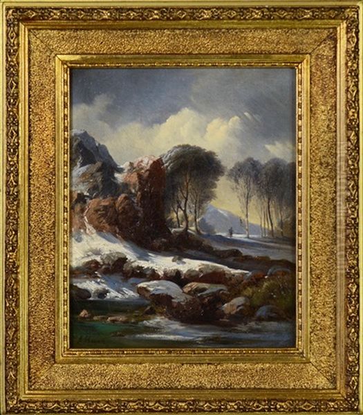 Winter Landscape Oil Painting by Remigius Adrianus van Haanen