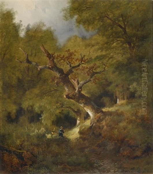 Waldlandschaft Mit Jager Oil Painting by Remigius Adrianus van Haanen